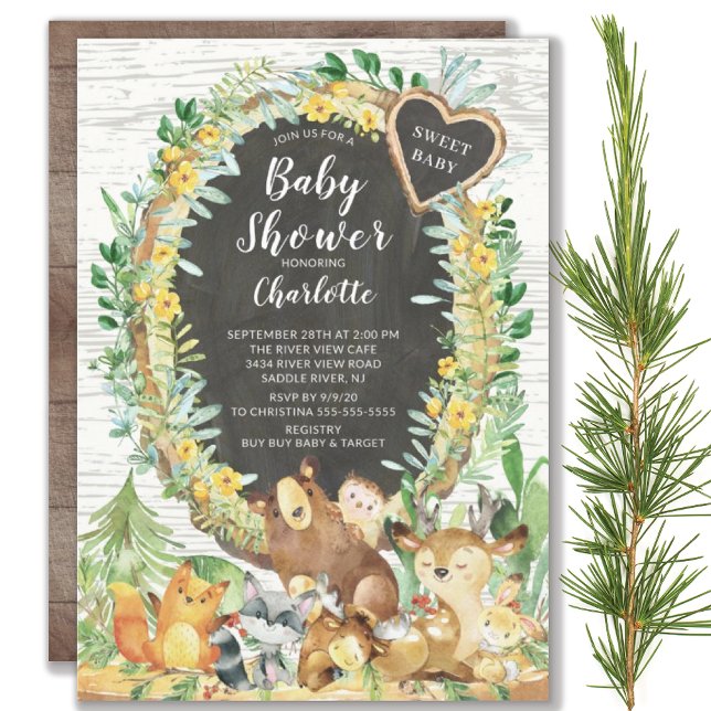 Rustic Sweet Baby Woodland Animals Baby Shower Inbjudningar (Skapare uppladdad)