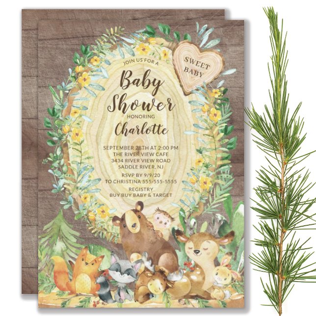 Rustic Sweet Baby Woodland Animals Baby Shower Inbjudningar (Skapare uppladdad)
