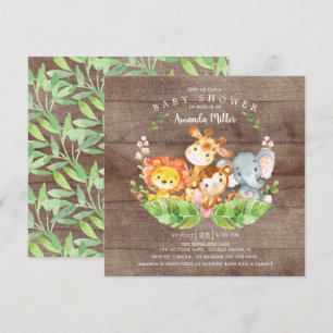 Rustic Sweet Jungle Safari Animals Baby Shower Inbjudningar