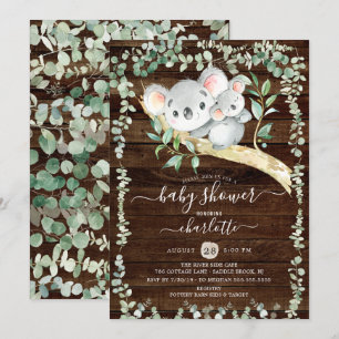Rustic Sweet Koala Bear Baby Shower-inbjudan Inbjudningar