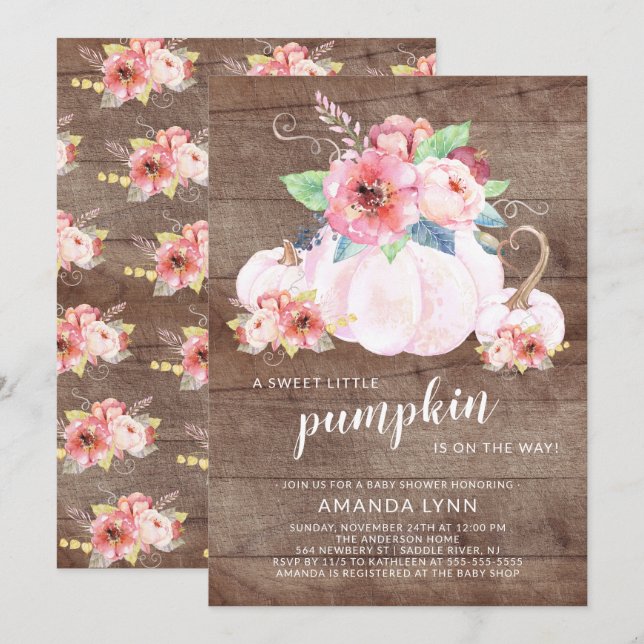 Rustic Sweet Little Pumpkin Girls Baby Shower Inbjudningar (Fram/baksida)