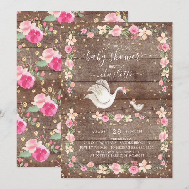 Rustic Sweet Mamma & Baby Svan Baby Shower Inbjudningar (Fram/baksida)