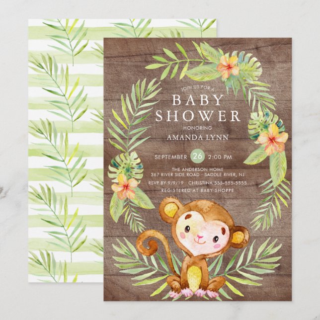 Rustic Sweet Monkey Boy Shower-inbjudan Inbjudningar (Fram/baksida)