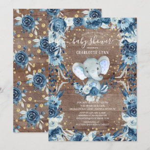 Rustic Sweet Pojke Elephant Baby Shower Inbjudningar