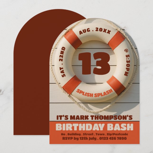 Rustic Swimming Bassäng Donut, födelsedagen Bassän Inbjudningar (Fram/baksida)