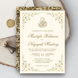 Rustic Swirl Ram Cream och Guld Muslim Bröllop Inbjudningar