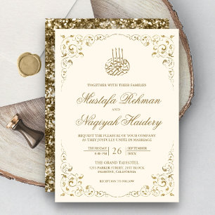 Rustic Swirl Ram Cream och Guld Muslim Bröllop Inbjudningar