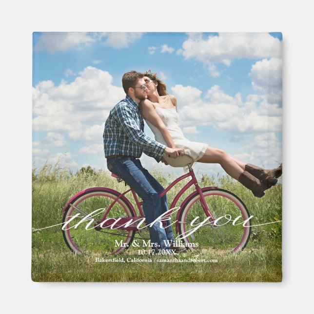 Rustic Tack Photo Bröllop Magnet (Framsidan)