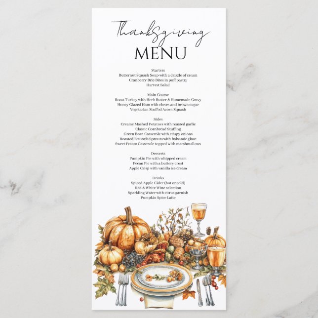 Rustic Tack Thanksgiving Party Meny (Framsida)