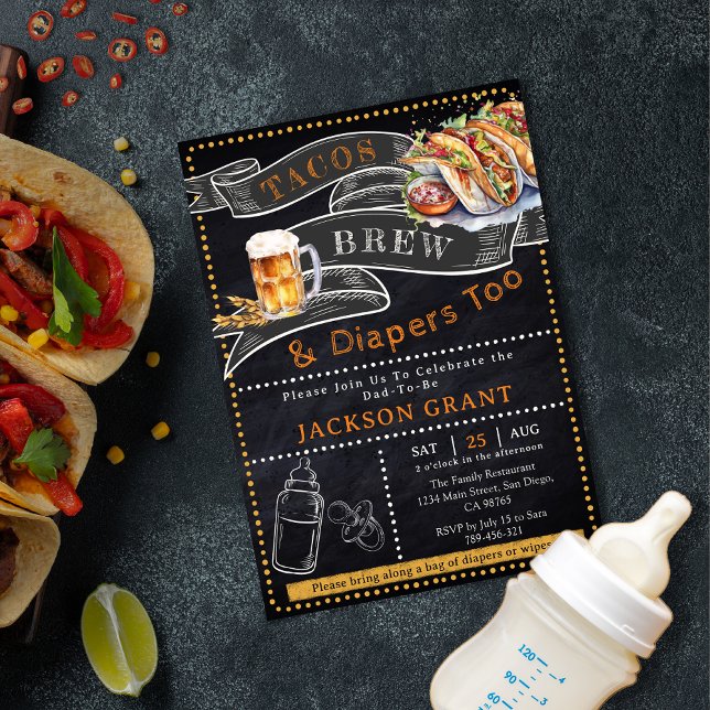 Rustic Tacos Brew & Diaper Baby Shower-inbjudan Inbjudningar (Rustic Tacos Brew & Diapers Baby Shower Invitation)