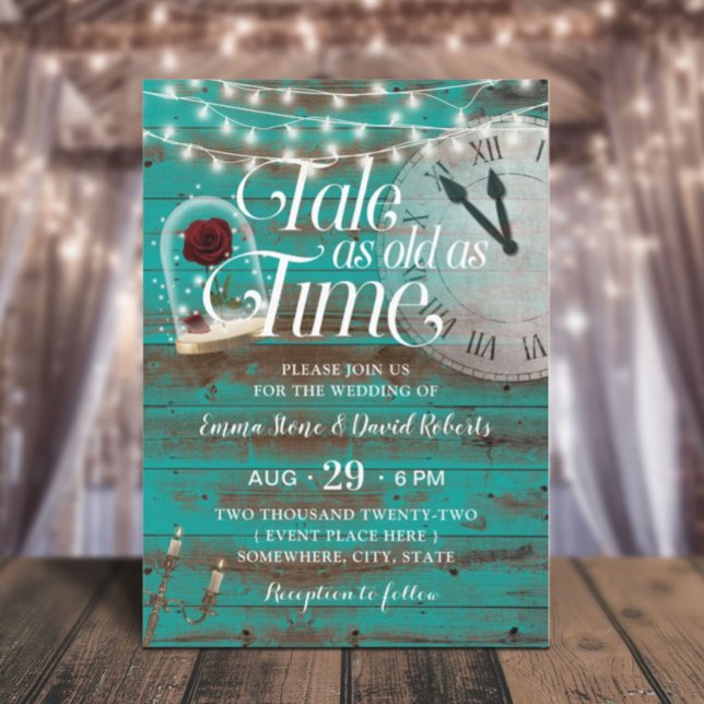 Rustic Tale så gammal som Time Teal Fairytale Bröl Inbjudningar (Skapare uppladdad)