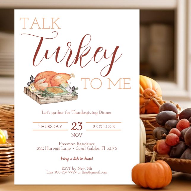 Rustic Talk Turkey Thanksgiving Middag Inbjudan (Silly Thanksgiving Dinner Invitation)