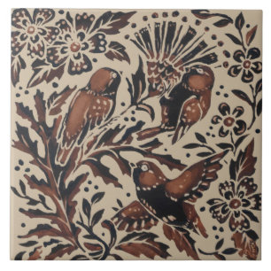 Rustic Tan Brown Birds & Thistle Flowers Nature Kakelplatta