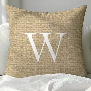 Rustic Tan Burlap Anpassningsbar Monogrammed Dekor Kudde