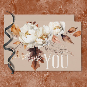 Rustic Tan Cream & Brown Fall Blommigt Bröllop Tack Kort