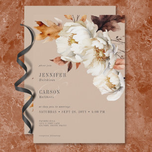 Rustic Tan Cream & Brown Fall Blommigt & Löv Inbjudningar