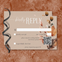 Rustic Tan Cream & Brown Fall Blommigt QR-kod OSA Kort