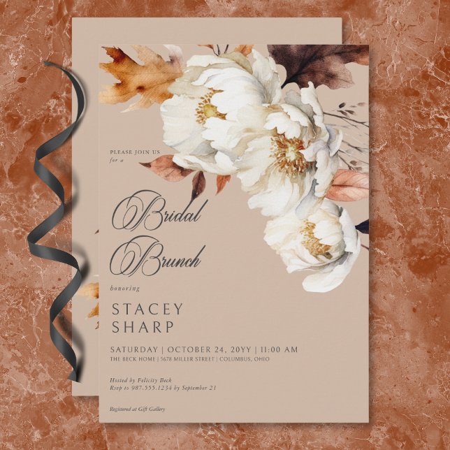 Rustic Tan & Cream Fall Blommigt & Lövs Brunch Inbjudningar (Rustic Tan & Cream Fall Floral & Leaves Brunch Invitation)