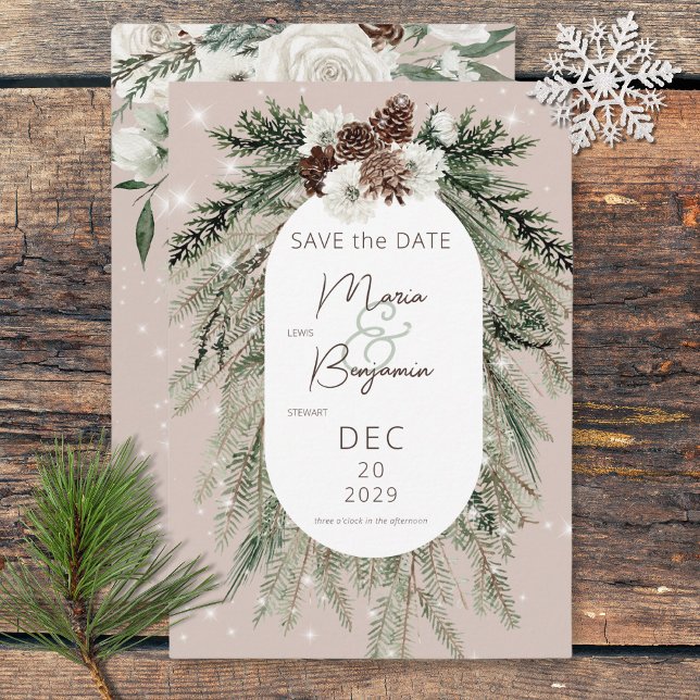 Rustic Tan Gräs Winter Gnistra Bröllop Spara Datumet (Tropical Palm Trees Modern Wedding Save The Date)