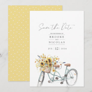 Rustic Tandem Bicycle Solros Watercolor Bröllop Spara Datumet