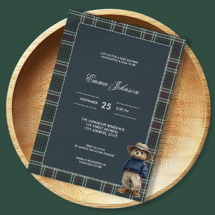 Rustic Tartan Bear Baby Shower Inbjudningar