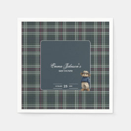 Rustic Tartan Bear Baby Shower Pappersservett