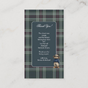 Rustic Tartan Bear Baby Shower Tack för ditt kort