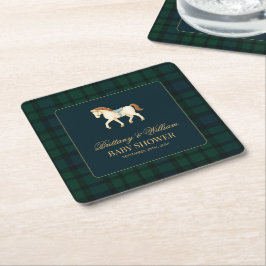 Rustic Tartan Plaid Horse Baby Shower Underlägg Papper Kvadrat