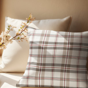 Rustic Tartan Play Tan Beige Neutralt Farmhouse Kudde