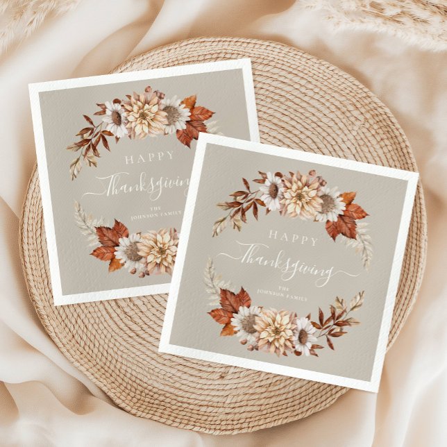 Rustic Taupe Höst löv Happy thanksgiving Pappersservett (Rustic Taupe Fall Leaves Happy Thanksgiving Napkins)