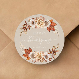Rustic Taupe Höst löv Happy thanksgiving Runt Klistermärke