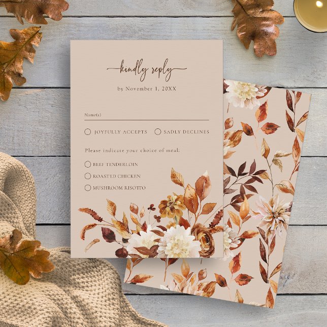 Rustic Taupe Löv höst OSA Kort (Rustic Taupe Leaves Autumn RSVP Card by Painted Paperie
)