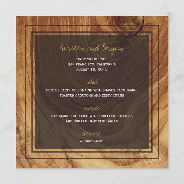 Rustic Teak Wood Photo Modern Bröllop Menu Meny (Framsida)