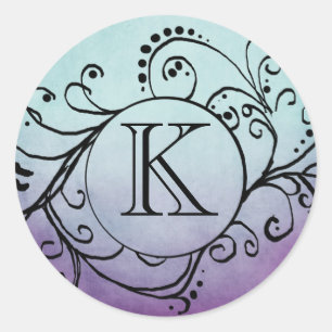 Rustic Teal and Lila Bohemian Flourish Runt Klistermärke