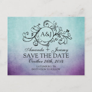 Rustic Teal and Lila Bohemian Spara datum Meddelande Vykort
