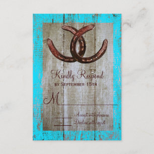 Rustic Teal Barn Wood Horseshoe-Bröllop OSA Kort