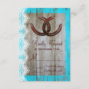 Rustic Teal Barn Wood Horseshoe-Bröllop OSA Kort