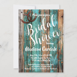 Rustic Teal Barn Wood Horseshoe Möhippa Inbjudningar