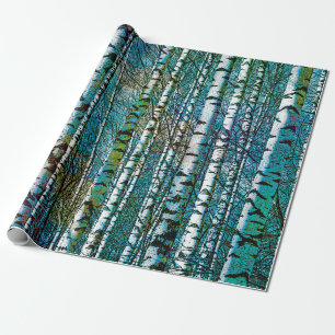 Rustic Teal Birch Träd Presentpapper