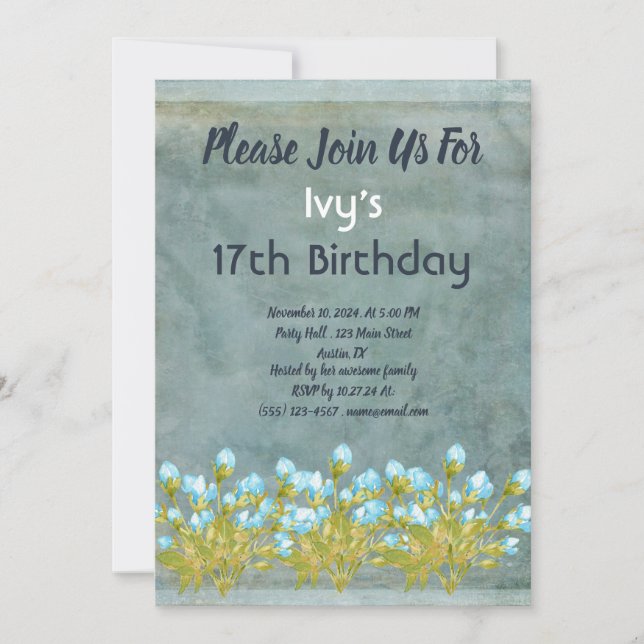 Rustic Teal Birthday Inbjudningar (Framsida)