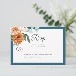 Rustic Teal Blue Burnt Orange Blommigt Fall Weddin OSA Kort