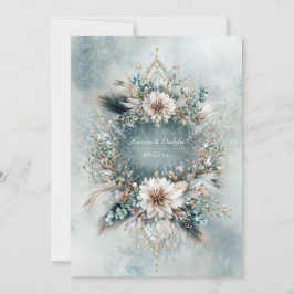Rustic Teal Blue Feather White Floral Wedding Inbjudningar