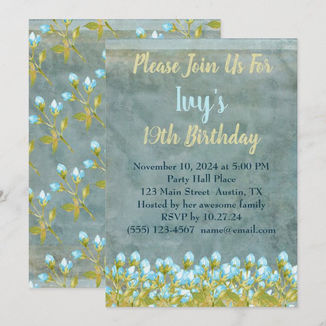 Rustic Teal Blue Watercolor Art Inbjudningar (Fram/baksida)