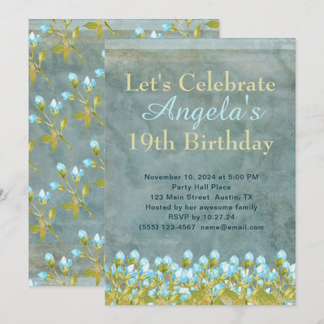 Rustic Teal Blue Watercolor Art Inbjudningar (Fram/baksida)