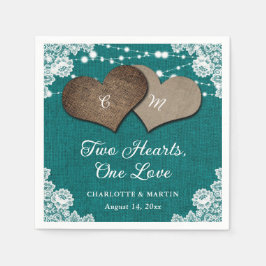 Rustic Teal Burlap Snöre String Ljus Bröllop Pappersservett