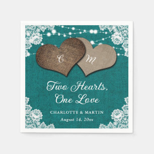 Rustic Teal Burlap Snöre String Ljus Bröllop Pappersservett
