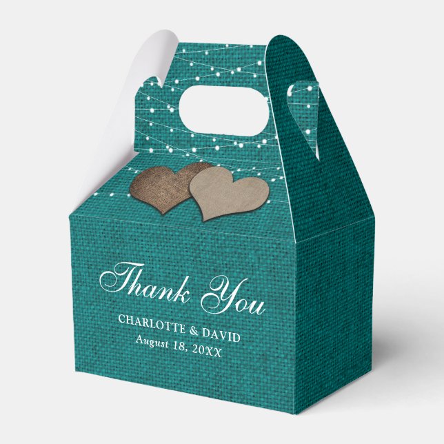 Rustic Teal Burlap Wedding Favor Box Presentaskar (Framsidan Sidan)