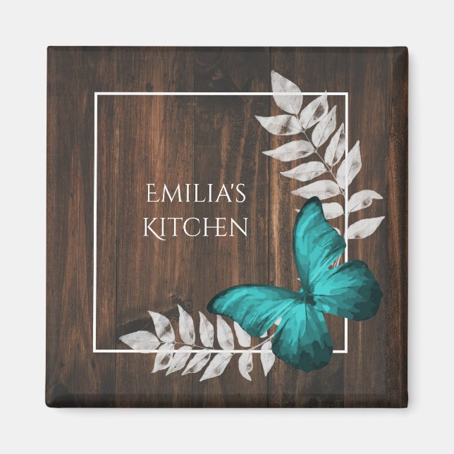 Rustic Teal Butterfly Magnet (Framsidan)