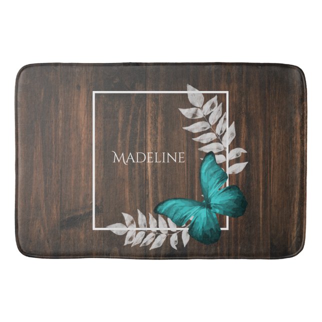 Rustic Teal Butterfly Personlig Bath Mat Badrumsmatta (Framsidan)