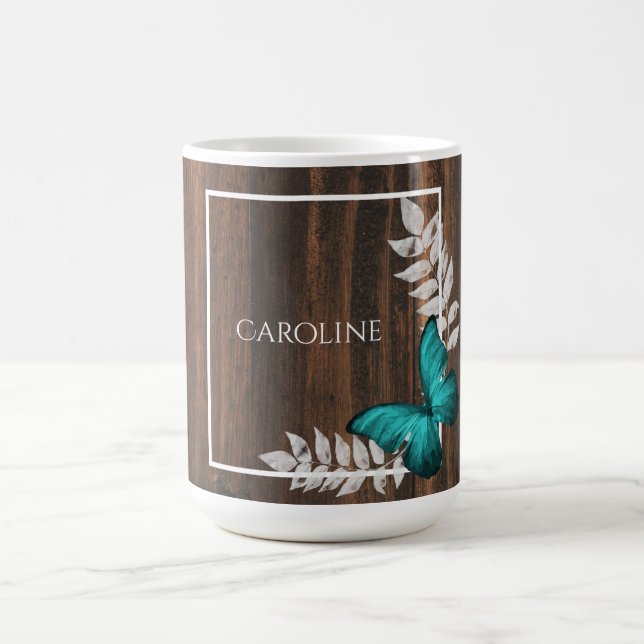 Rustic Teal Butterfly Personlig Coffee Mugg (Center)